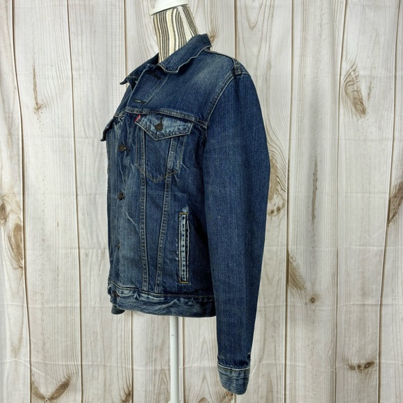 Levi’s Denim Jacket Western Distressed Unisex Trucker Jacket Blue Size Medium - Picture 2 of 11